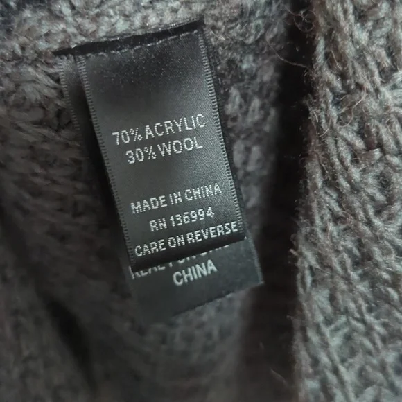 Sioni Gray Wool Blend Rabbit Fur Trim Thick Cable Knit Chunky Cardigan Sweater L - Picture 9 of 10